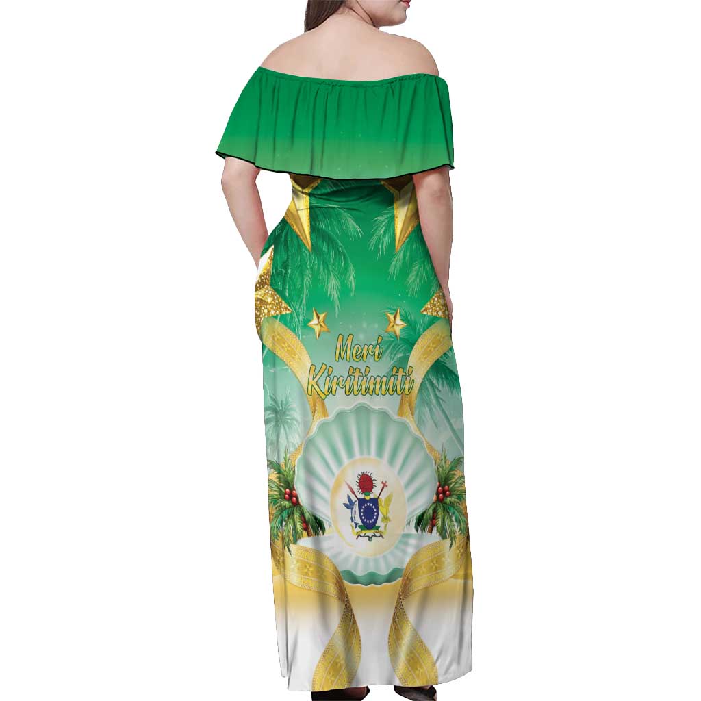 Cook Islands Christmas Off Shoulder Maxi Dress Seashell Santa Beach Vibes - Polynesian Pride