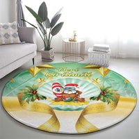 Cook Islands Christmas Round Carpet Seashell Santa Beach Vibes - Polynesian Pride