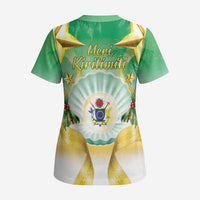 Cook Islands Christmas Scrub Top Seashell Santa Beach Vibes - Polynesian Pride