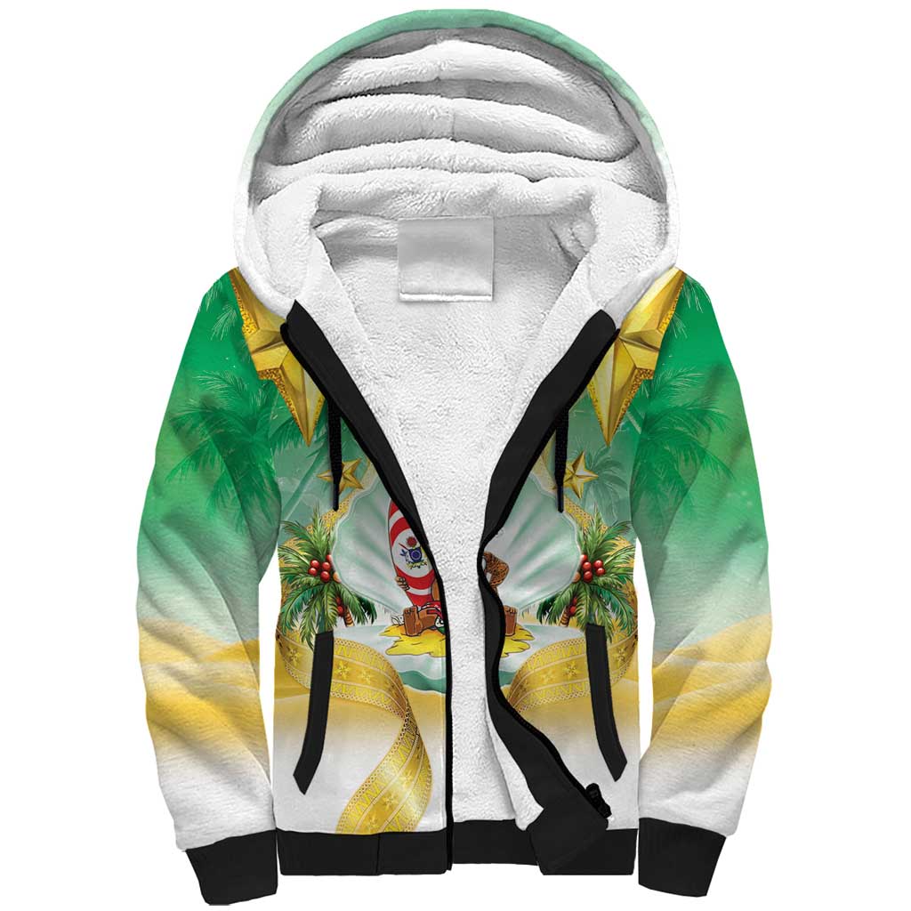 Cook Islands Christmas Sherpa Hoodie Seashell Santa Beach Vibes - Polynesian Pride
