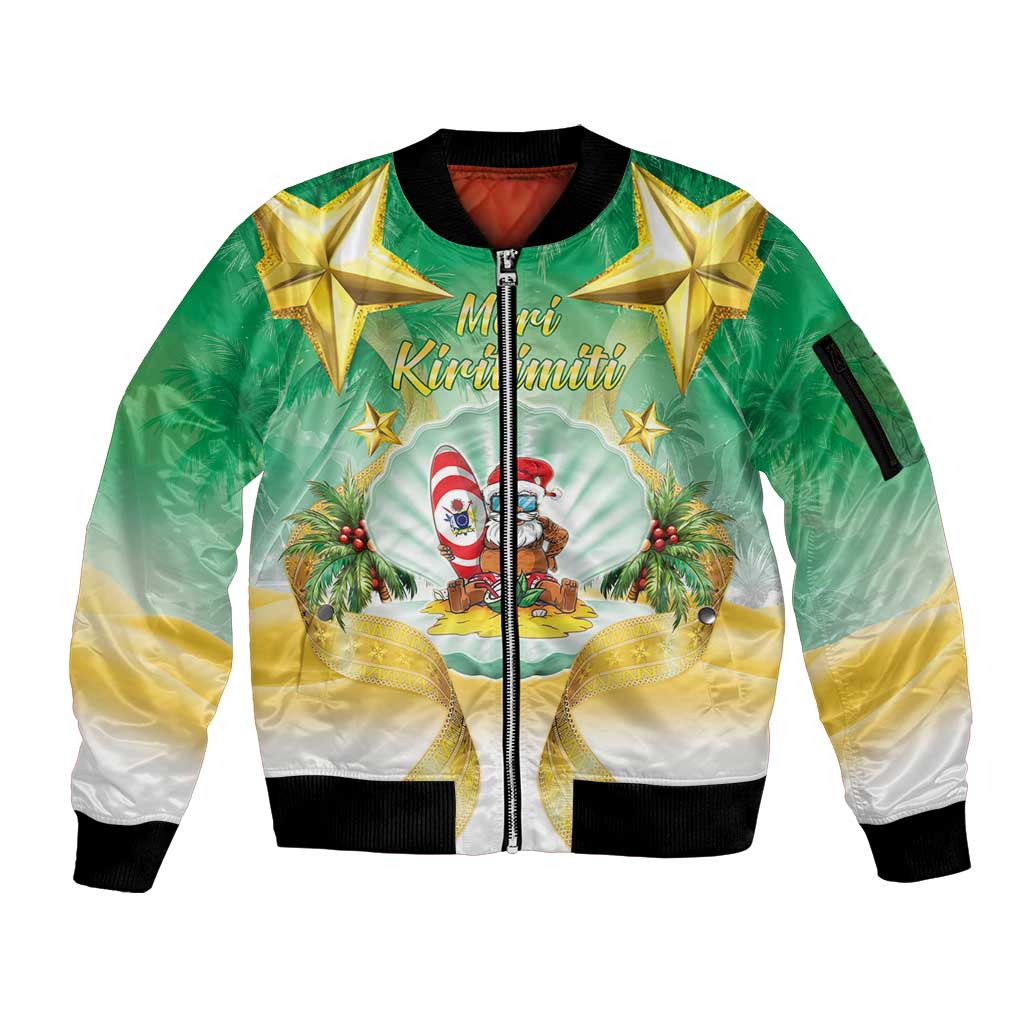 Cook Islands Christmas Sleeve Zip Bomber Jacket Seashell Santa Beach Vibes - Polynesian Pride