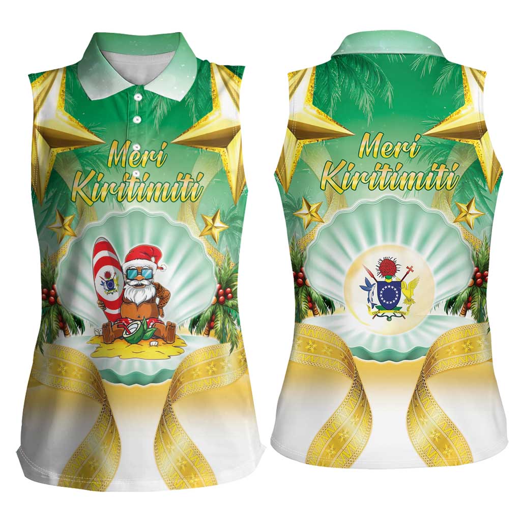 Cook Islands Christmas Women Sleeveless Polo Shirt Seashell Santa Beach Vibes - Polynesian Pride