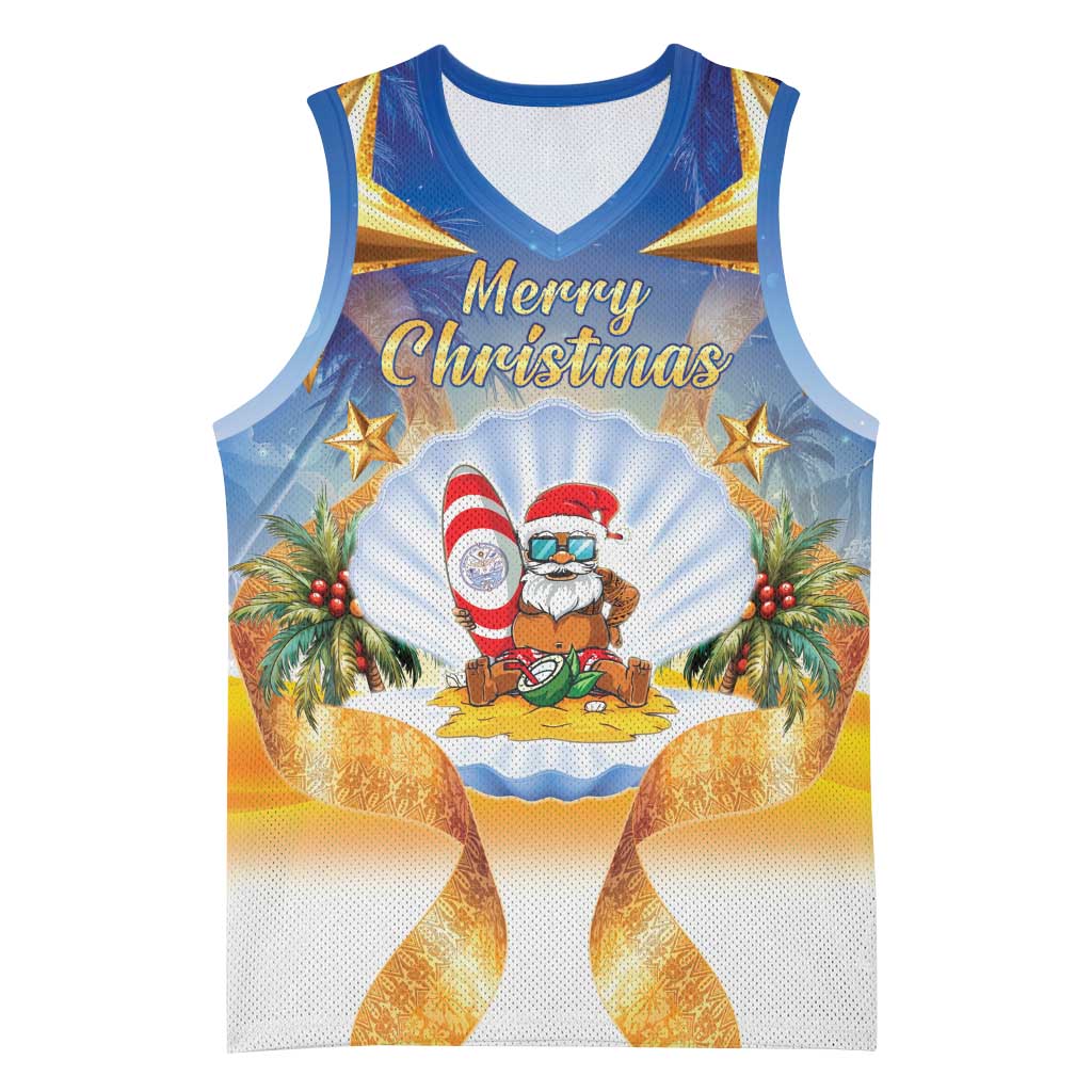 Marshall Islands Christmas Basketball Jersey Seashell Santa Beach Vibes LT05 Unisex Navy - Polynesian Pride