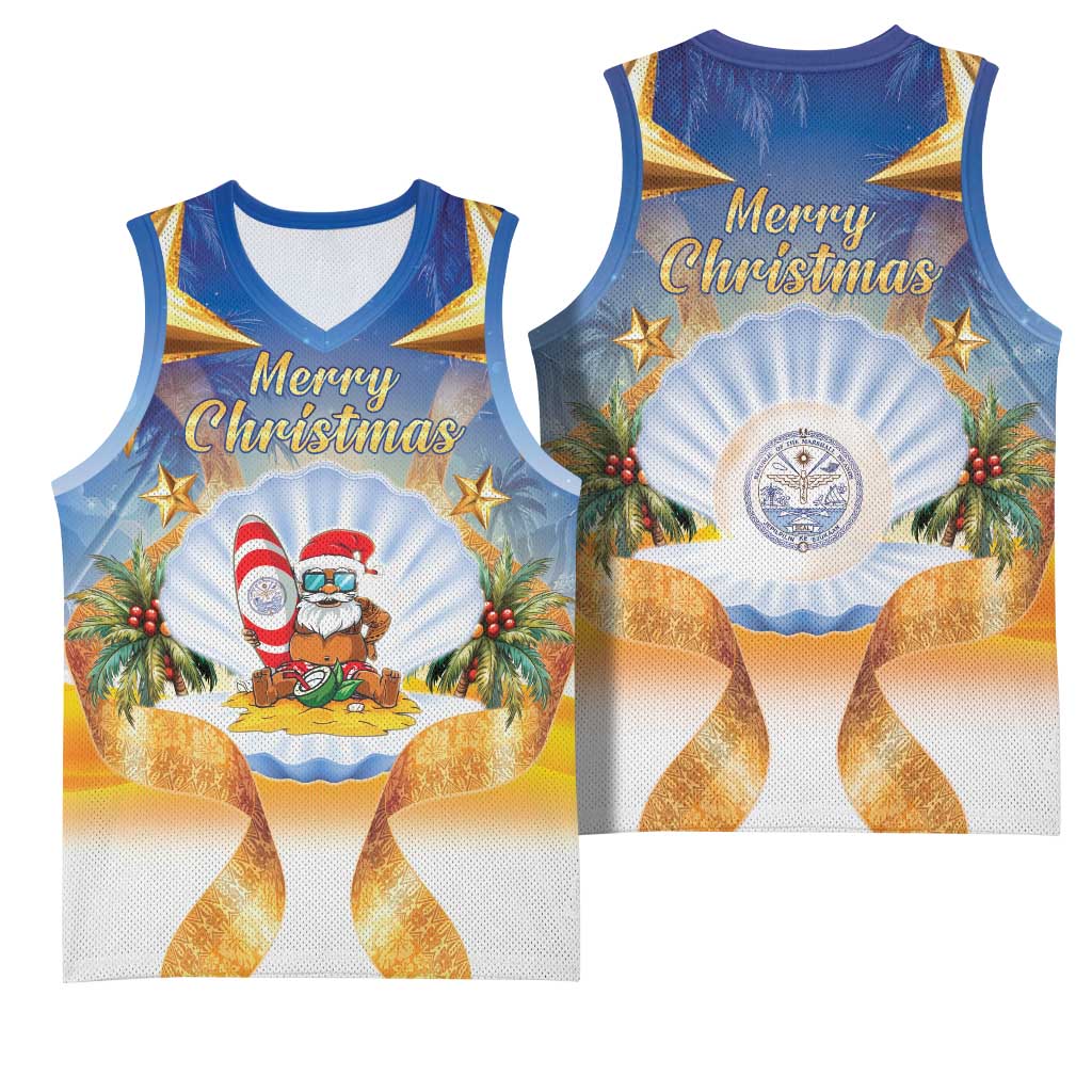 Marshall Islands Christmas Basketball Jersey Seashell Santa Beach Vibes LT05 - Polynesian Pride