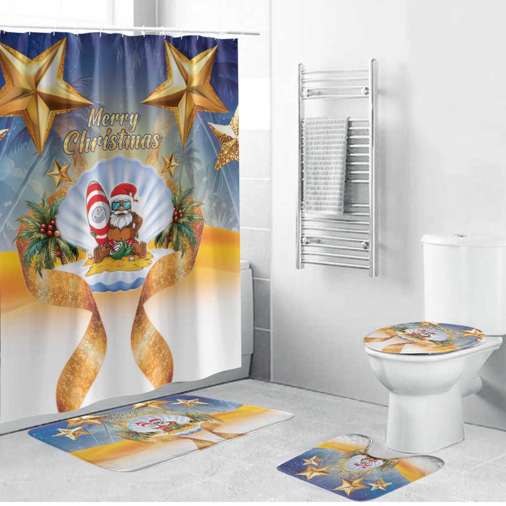 Marshall Islands Christmas Bathroom Set Seashell Santa Beach Vibes LT05 Bathroom Set (4 pcs) Navy - Polynesian Pride