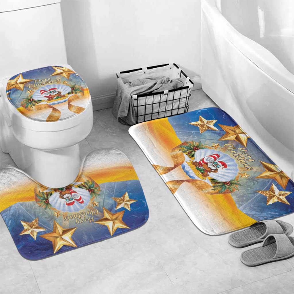 Marshall Islands Christmas Bathroom Set Seashell Santa Beach Vibes LT05 Mat Set Only (3 pcs) One Size Navy - Polynesian Pride