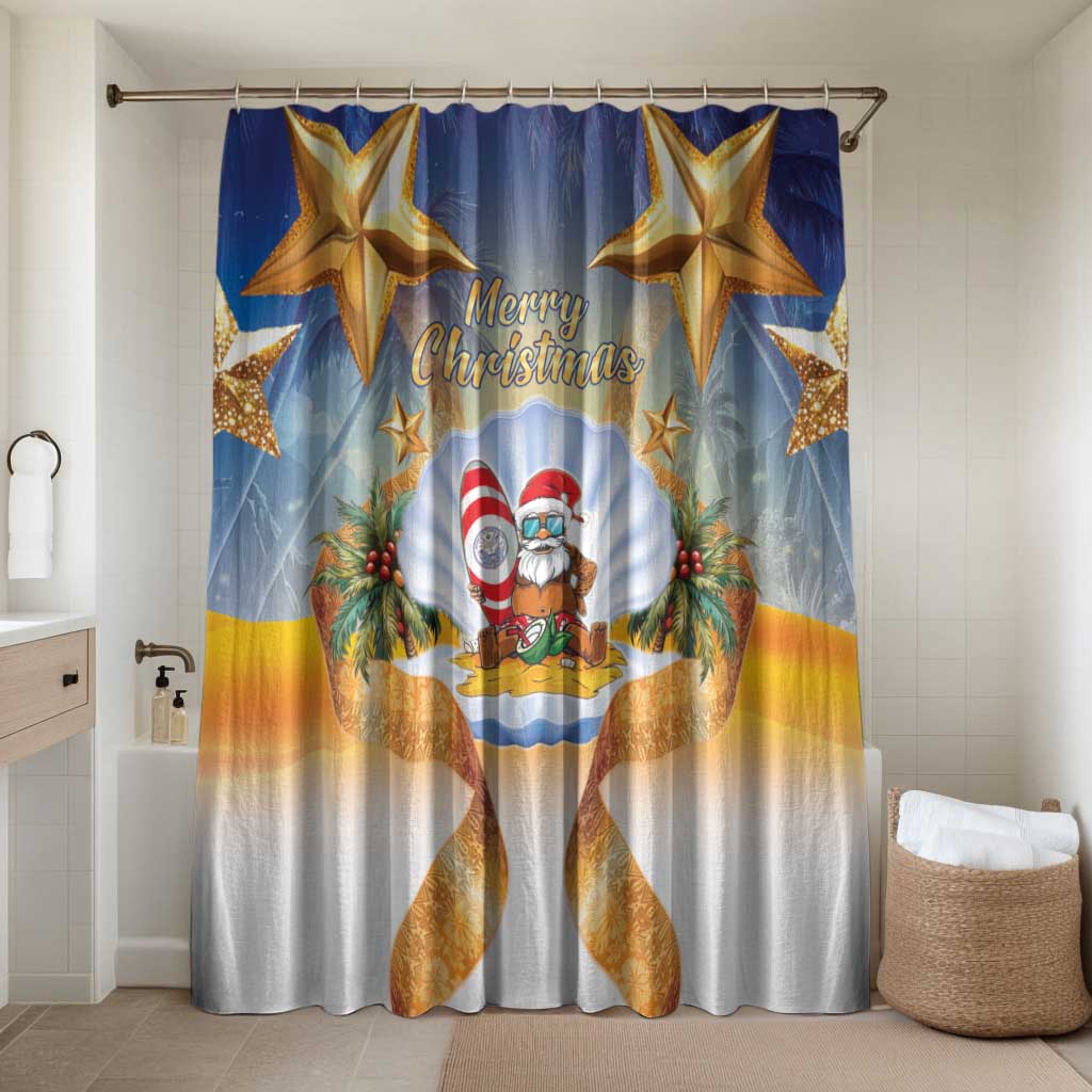 Marshall Islands Christmas Bathroom Set Seashell Santa Beach Vibes LT05 Shower Curtain Only Navy - Polynesian Pride