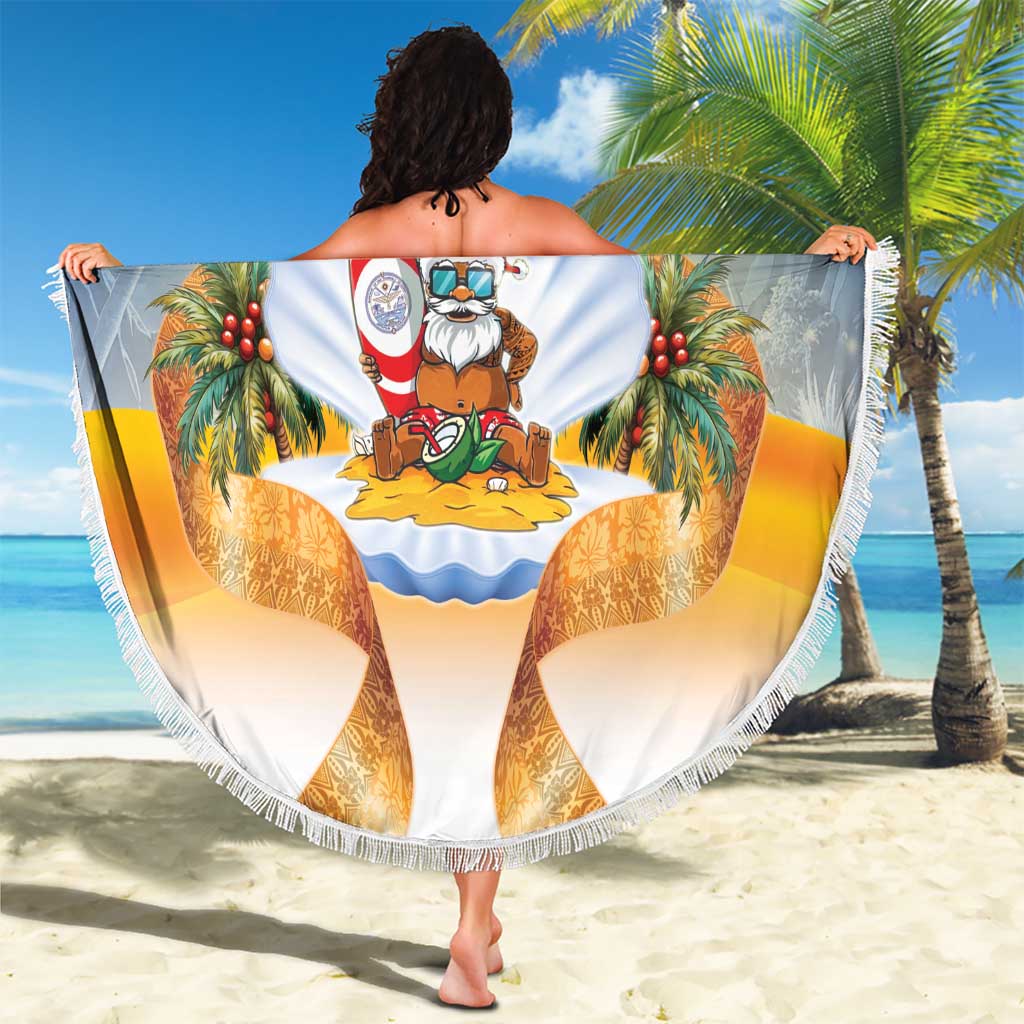 Marshall Islands Christmas Beach Blanket Seashell Santa Beach Vibes - Polynesian Pride