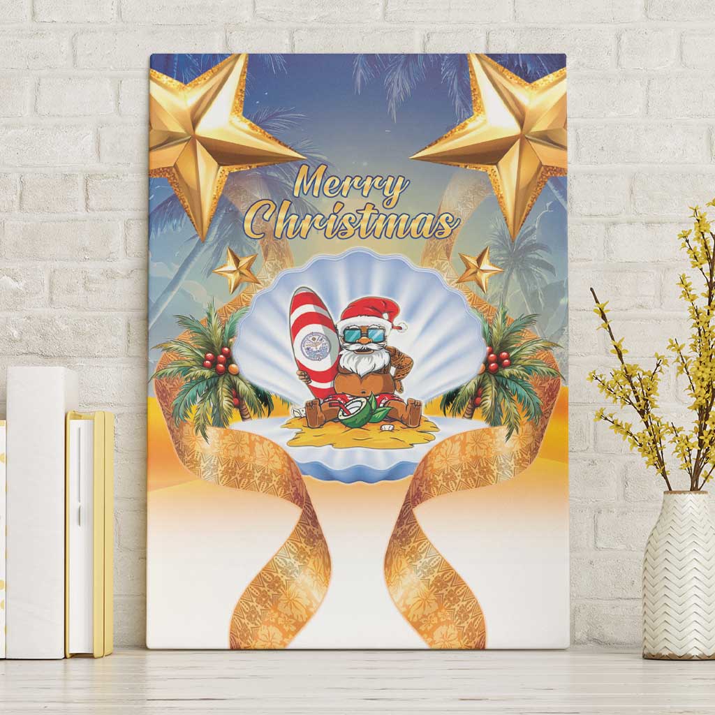 Marshall Islands Christmas Canvas Wall Art Seashell Santa Beach Vibes LT05 Without Frame Navy - Polynesian Pride