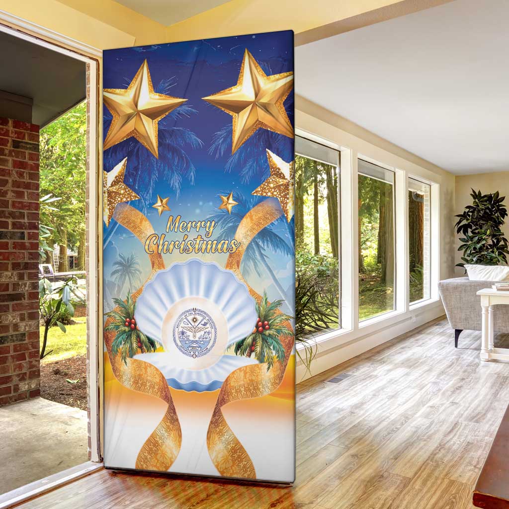Marshall Islands Christmas Door Cover Seashell Santa Beach Vibes - Polynesian Pride