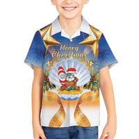 Marshall Islands Christmas Family Matching Long Sleeve Bodycon Dress and Hawaiian Shirt Seashell Santa Beach Vibes LT05 Son's Shirt Navy - Polynesian Pride