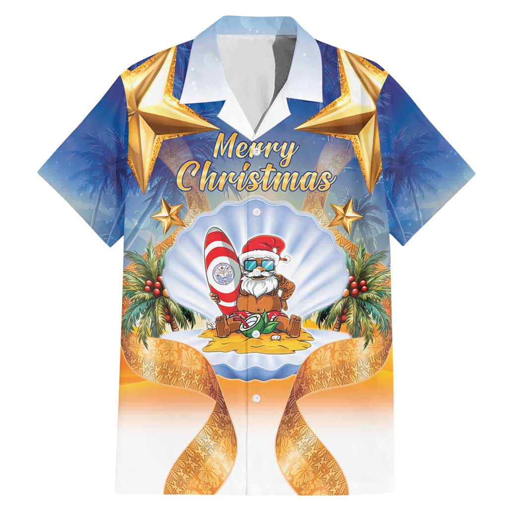 Marshall Islands Christmas Family Matching Mermaid Dress and Hawaiian Shirt Seashell Santa Beach Vibes LT05 Dad's Shirt - Short Sleeve Navy - Polynesian Pride