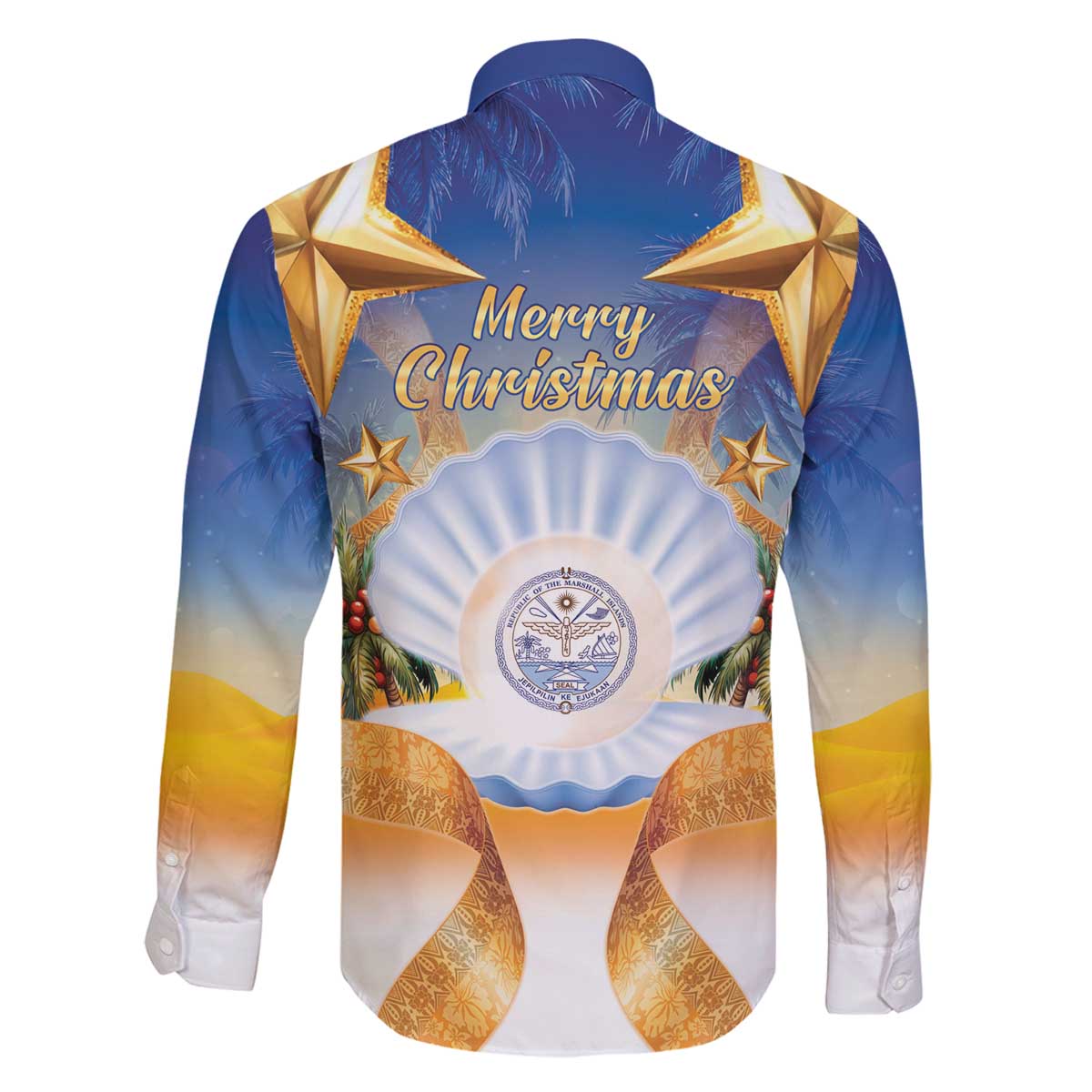 Marshall Islands Christmas Family Matching Off The Shoulder Long Sleeve Dress and Hawaiian Shirt Seashell Santa Beach Vibes LT05 - Polynesian Pride