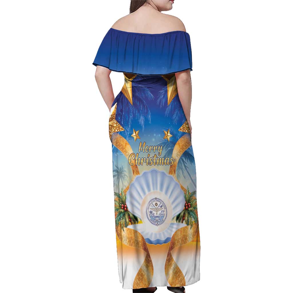 Marshall Islands Christmas Family Matching Off Shoulder Maxi Dress and Hawaiian Shirt Seashell Santa Beach Vibes - Polynesian Pride