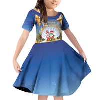 Marshall Islands Christmas Family Matching Off Shoulder Short Dress and Hawaiian Shirt Seashell Santa Beach Vibes LT05 Daughter's Dress Navy - Polynesian Pride