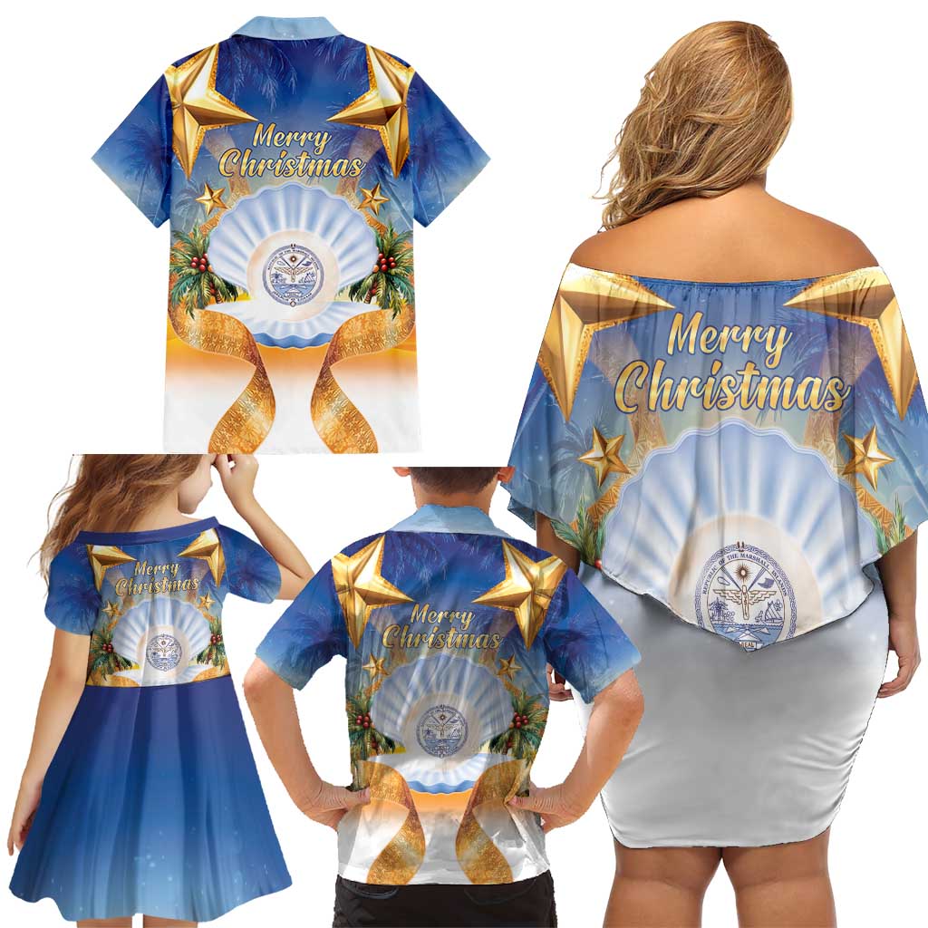 Marshall Islands Christmas Family Matching Off Shoulder Short Dress and Hawaiian Shirt Seashell Santa Beach Vibes LT05 - Polynesian Pride