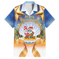 Marshall Islands Christmas Family Matching Short Sleeve Bodycon Dress and Hawaiian Shirt Seashell Santa Beach Vibes LT05 Dad's Shirt - Short Sleeve Navy - Polynesian Pride
