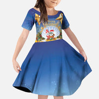 Marshall Islands Christmas Family Matching Tank Maxi Dress and Hawaiian Shirt Seashell Santa Beach Vibes LT05 Daughter's Dress Navy - Polynesian Pride