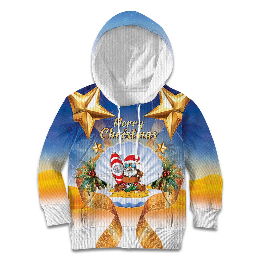 Marshall Islands Christmas Kid Hoodie Seashell Santa Beach Vibes LT05 Hoodie Navy - Polynesian Pride