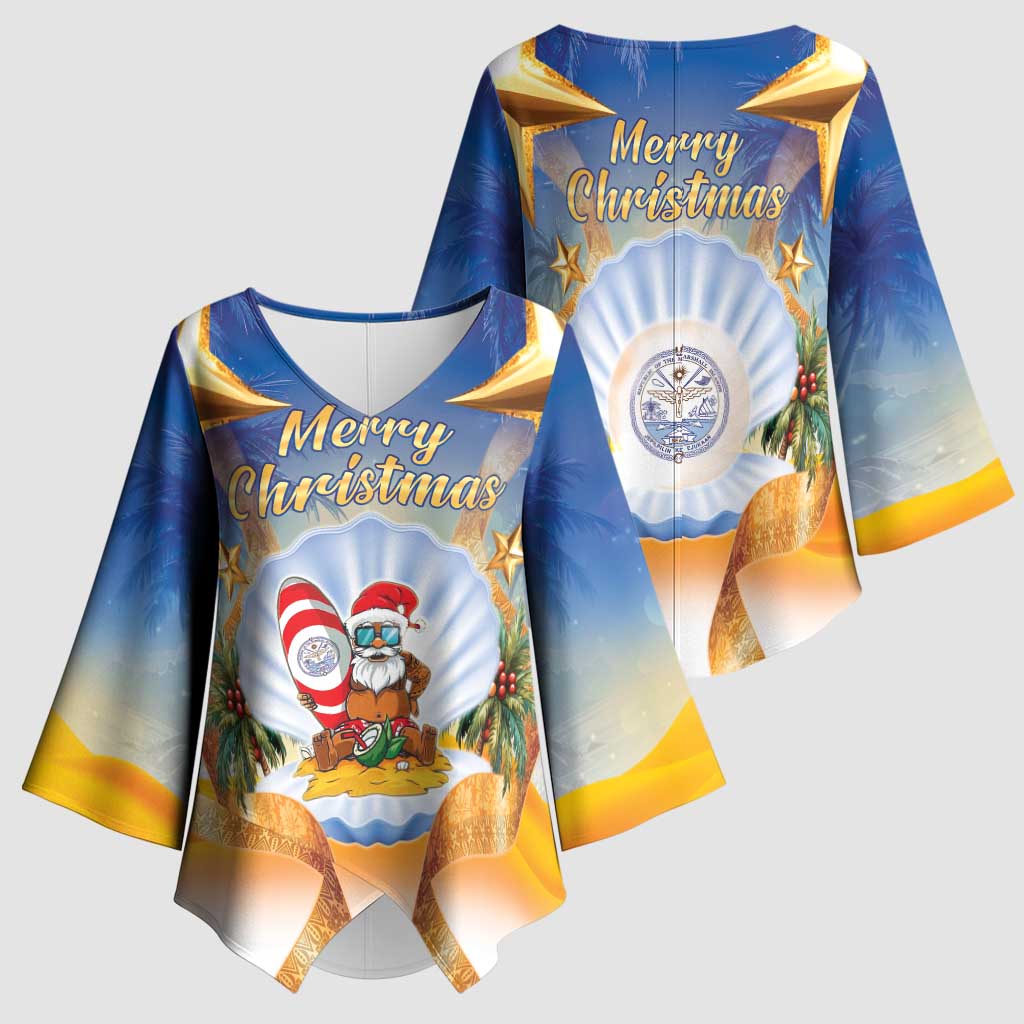 Marshall Islands Christmas Kimono Sleeve Blouse Seashell Santa Beach Vibes LT05 - Polynesian Pride