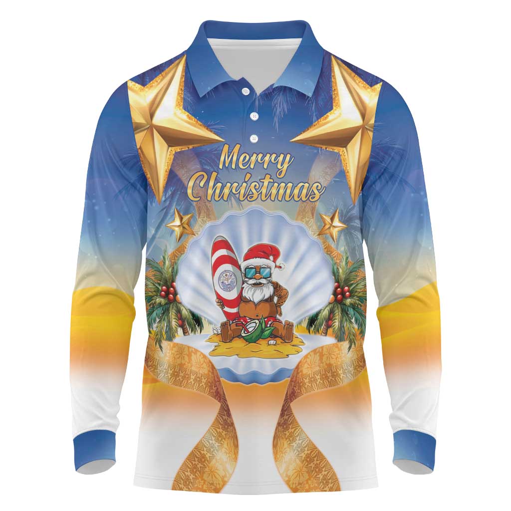 Marshall Islands Christmas Long Sleeve Polo Shirt Seashell Santa Beach Vibes LT05 Navy - Polynesian Pride