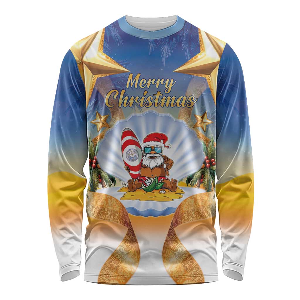 Marshall Islands Christmas Long Sleeve Shirt Seashell Santa Beach Vibes LT05 Unisex Navy - Polynesian Pride
