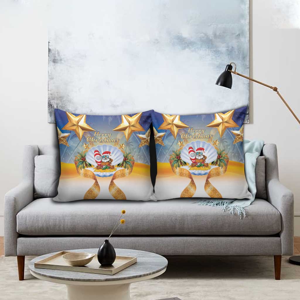 Marshall Islands Christmas Pillow Cover Seashell Santa Beach Vibes - Polynesian Pride