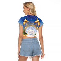 Marshall Islands Christmas Raglan Cropped T Shirt Seashell Santa Beach Vibes LT05 - Polynesian Pride