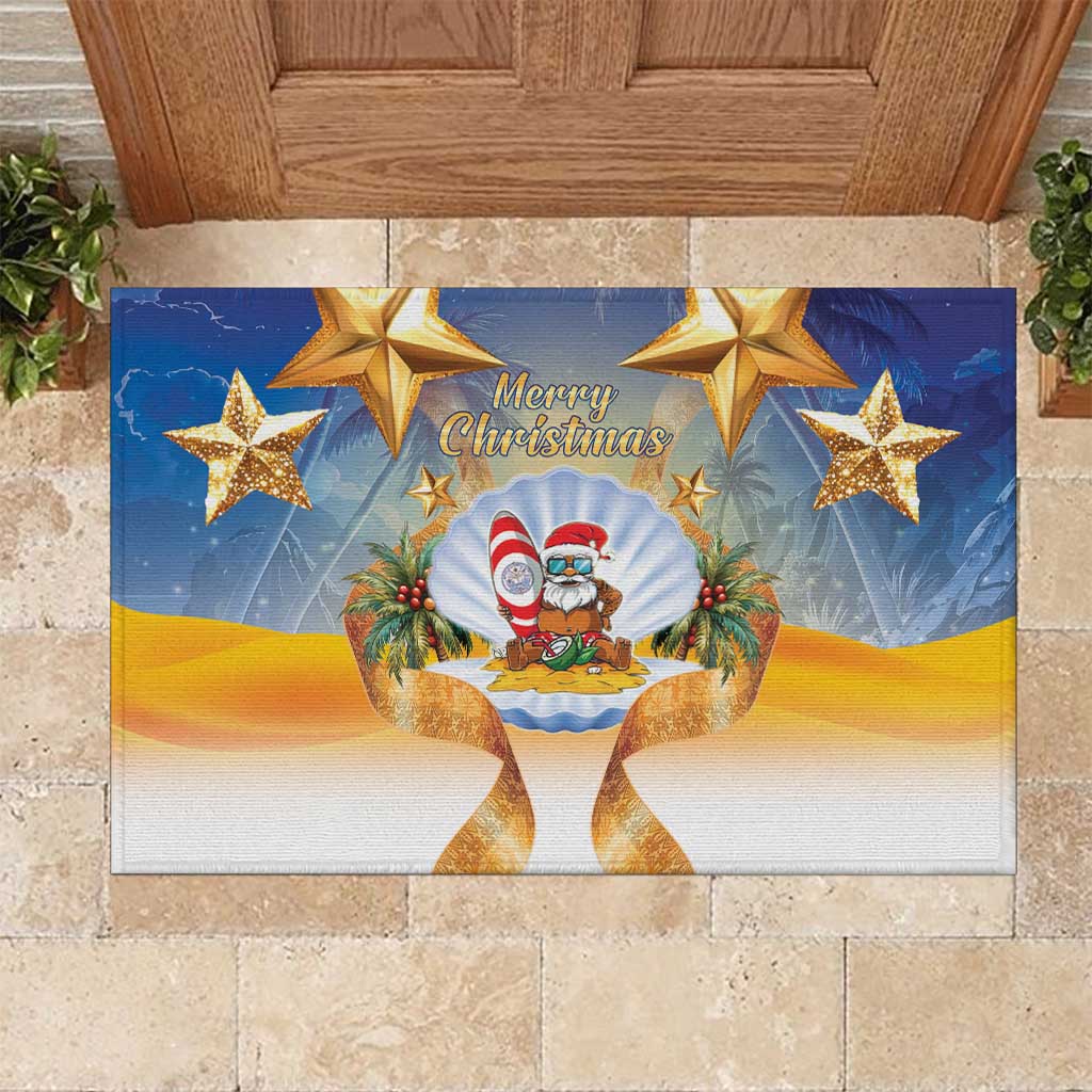 Marshall Islands Christmas Rubber Doormat Seashell Santa Beach Vibes LT05 Navy - Polynesian Pride