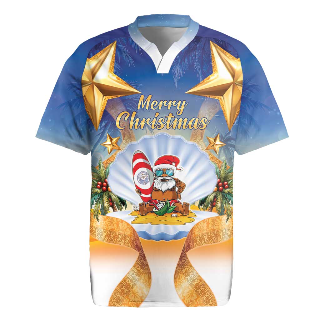 Marshall Islands Christmas Rugby Jersey Seashell Santa Beach Vibes LT05 Navy - Polynesian Pride