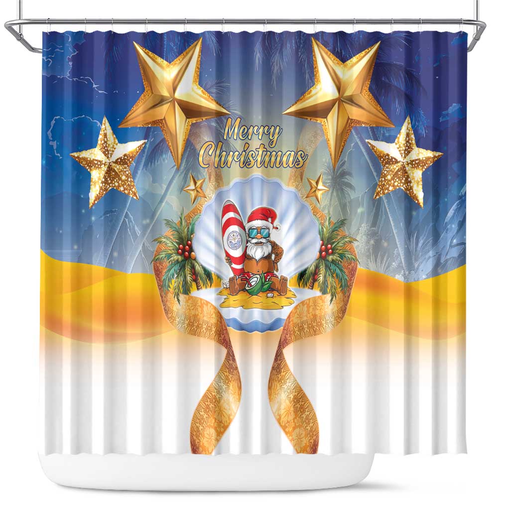 Marshall Islands Christmas Shower Curtain Seashell Santa Beach Vibes LT05 Navy - Polynesian Pride