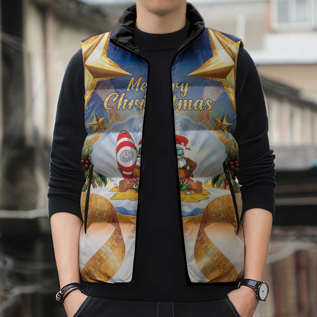Marshall Islands Christmas Sleeveless Puffer Jacket Seashell Santa Beach Vibes - Polynesian Pride