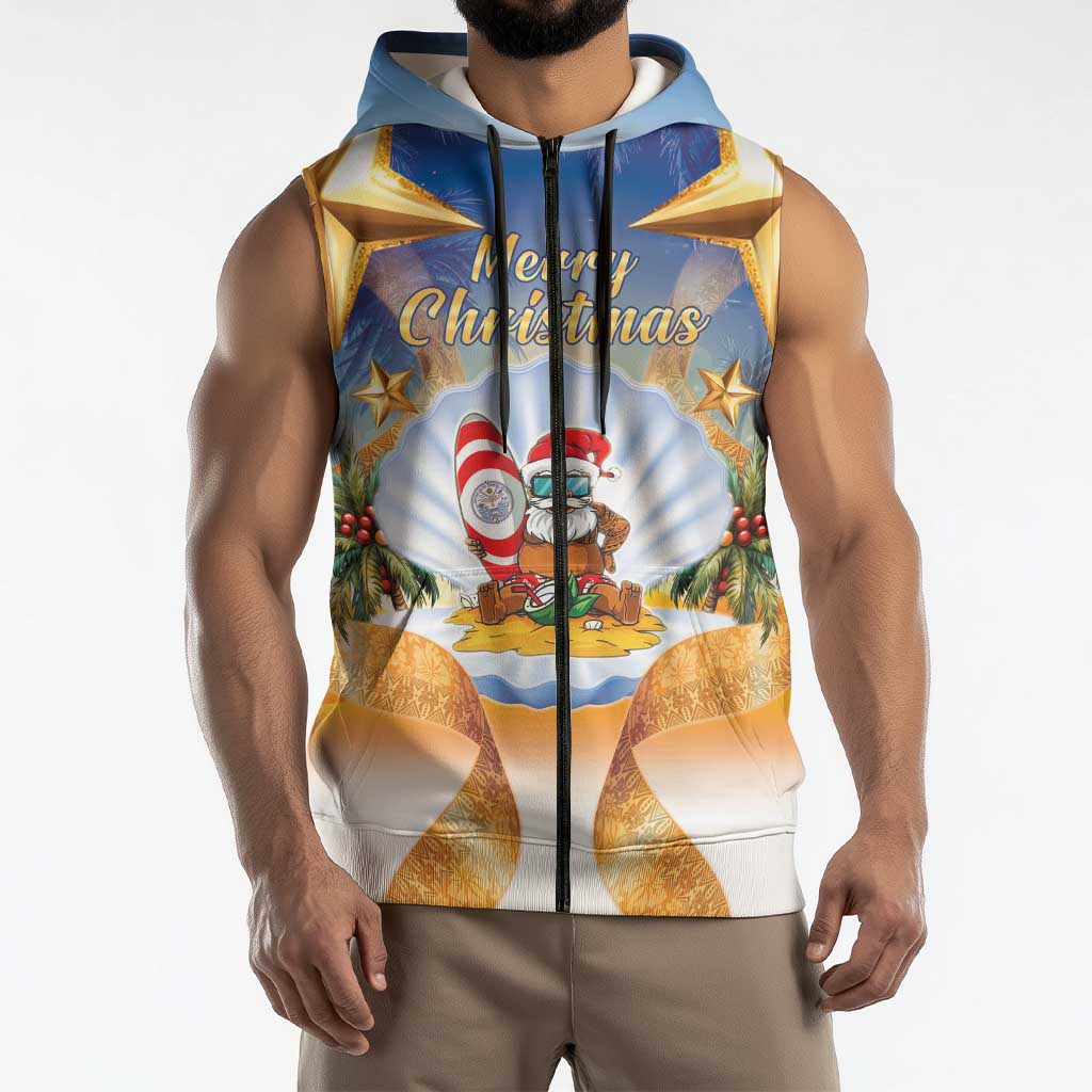 Marshall Islands Christmas Sleeveless Zip Hoodie Seashell Santa Beach Vibes - Polynesian Pride