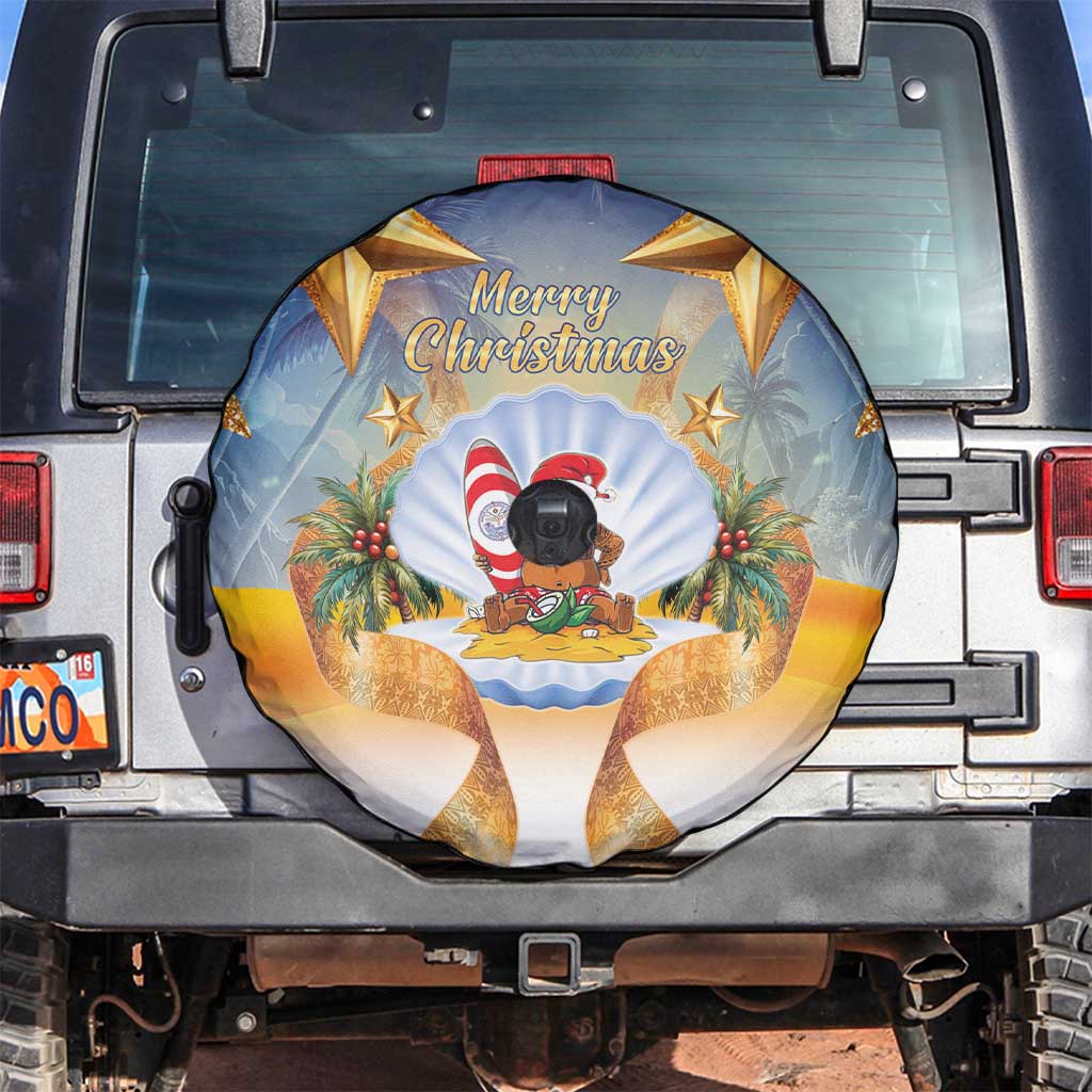 Marshall Islands Christmas Spare Tire Cover Seashell Santa Beach Vibes LT05 Navy - Polynesian Pride