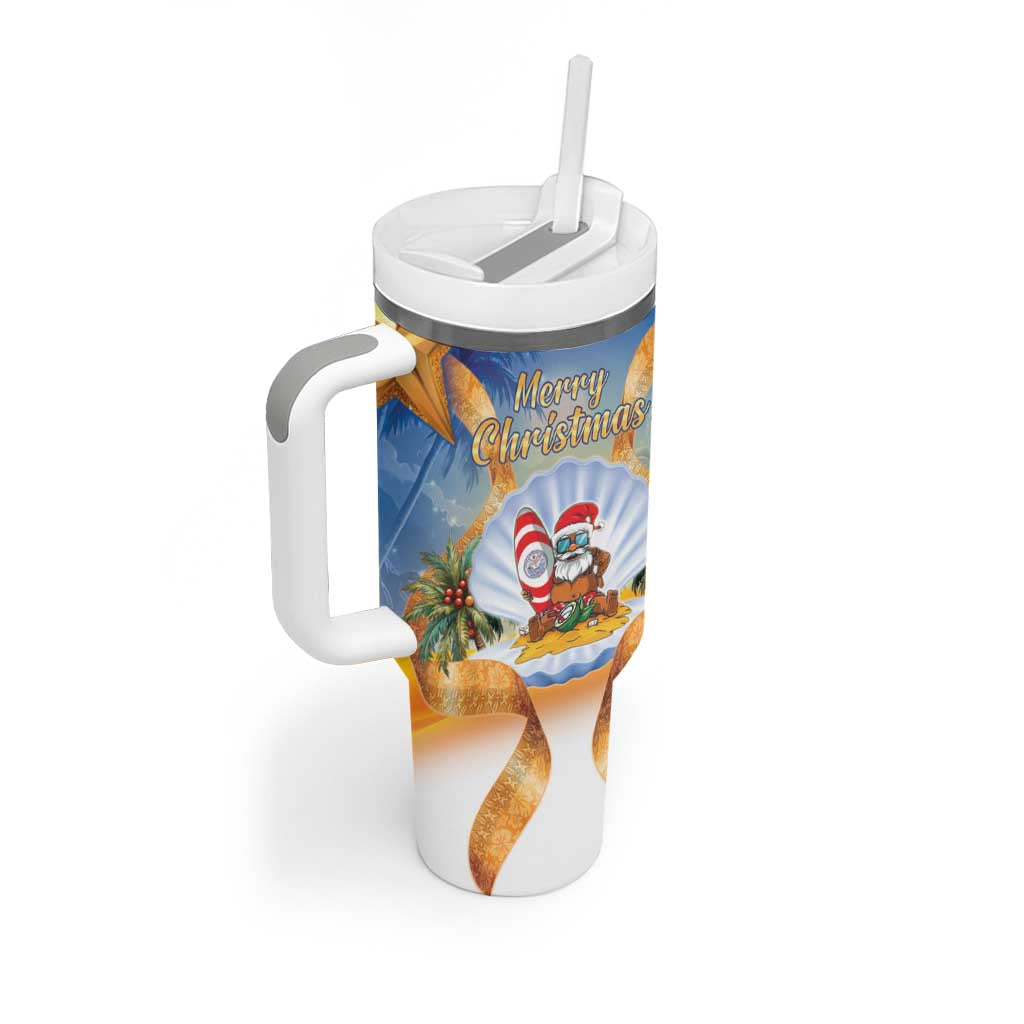Marshall Islands Christmas Tumbler With Handle Seashell Santa Beach Vibes LT05 - Polynesian Pride