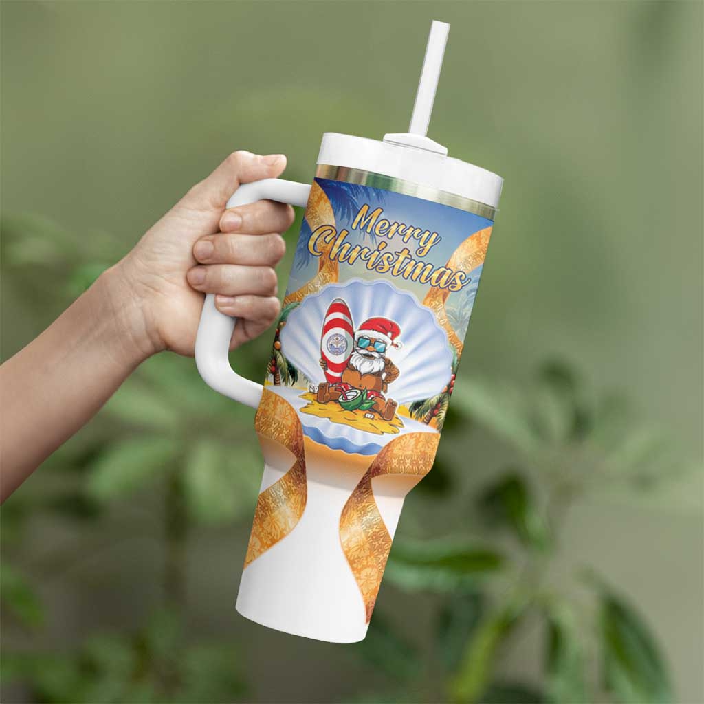Marshall Islands Christmas Tumbler With Handle Seashell Santa Beach Vibes LT05 - Polynesian Pride