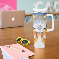 Marshall Islands Christmas Tumbler With Handle Seashell Santa Beach Vibes LT05 - Polynesian Pride