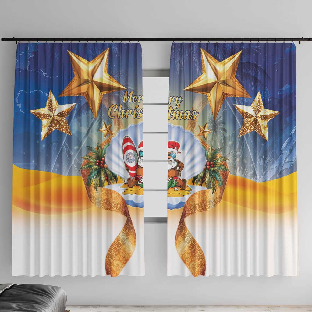 Marshall Islands Christmas Window Curtain Seashell Santa Beach Vibes LT05 With Hooks Navy - Polynesian Pride