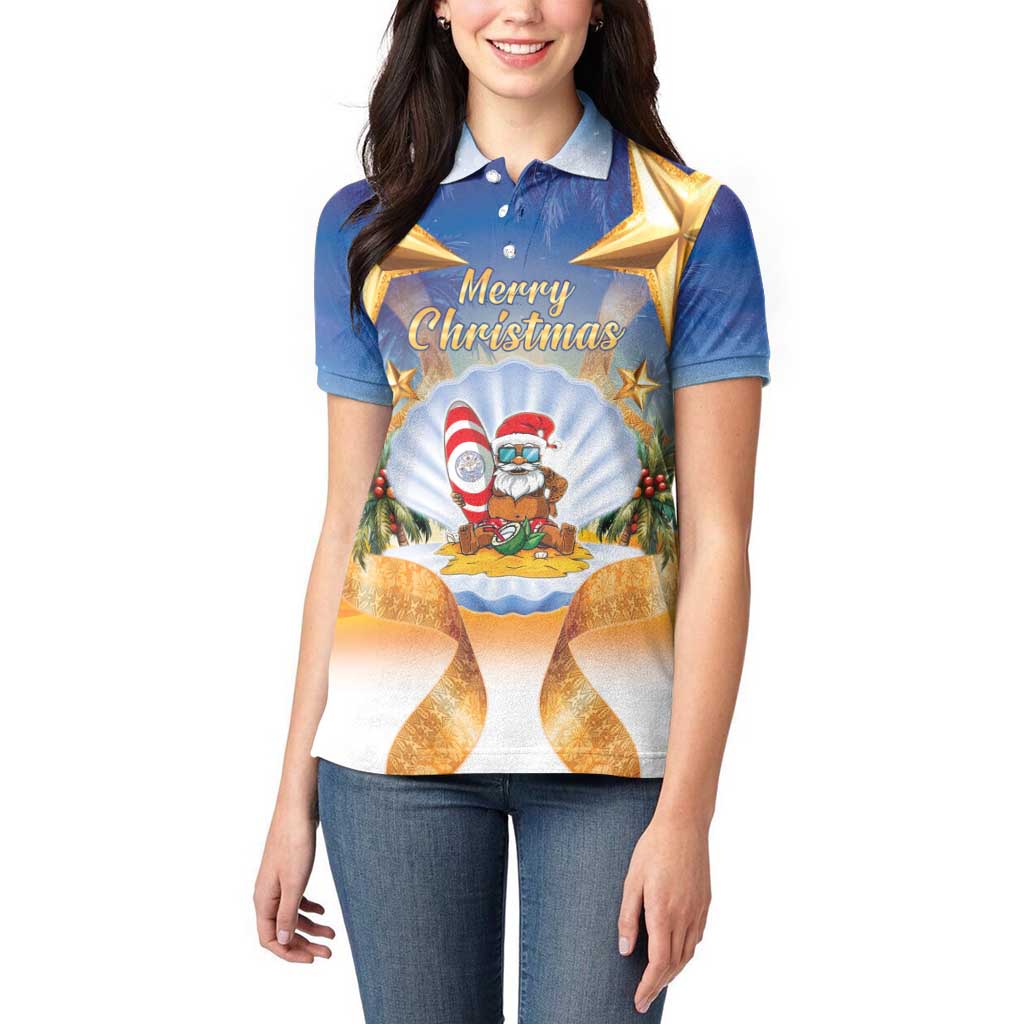 Marshall Islands Christmas Women Polo Shirt Seashell Santa Beach Vibes - Polynesian Pride