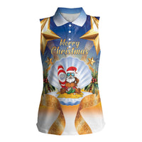 Marshall Islands Christmas Women Sleeveless Polo Shirt Seashell Santa Beach Vibes LT05 Female Navy - Polynesian Pride