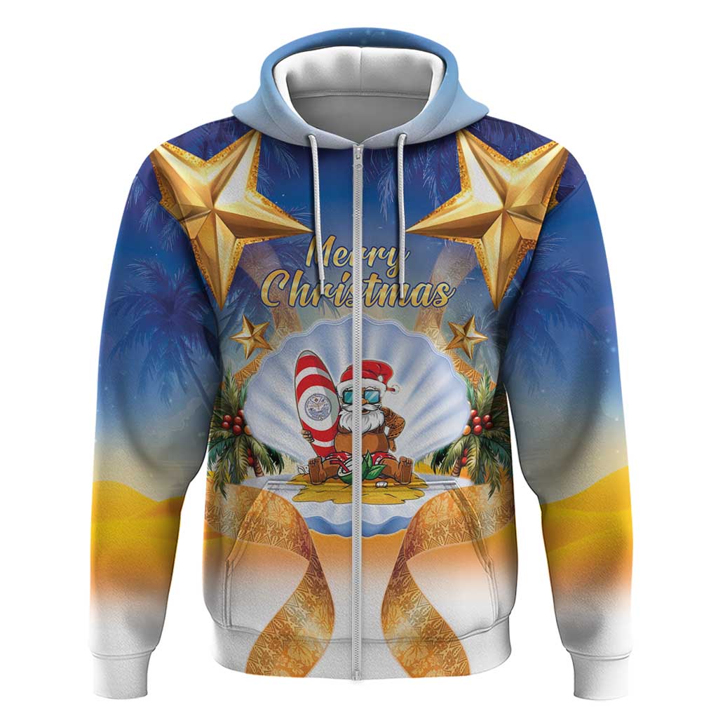 Marshall Islands Christmas Zip Hoodie Seashell Santa Beach Vibes LT05 Zip Hoodie Navy - Polynesian Pride