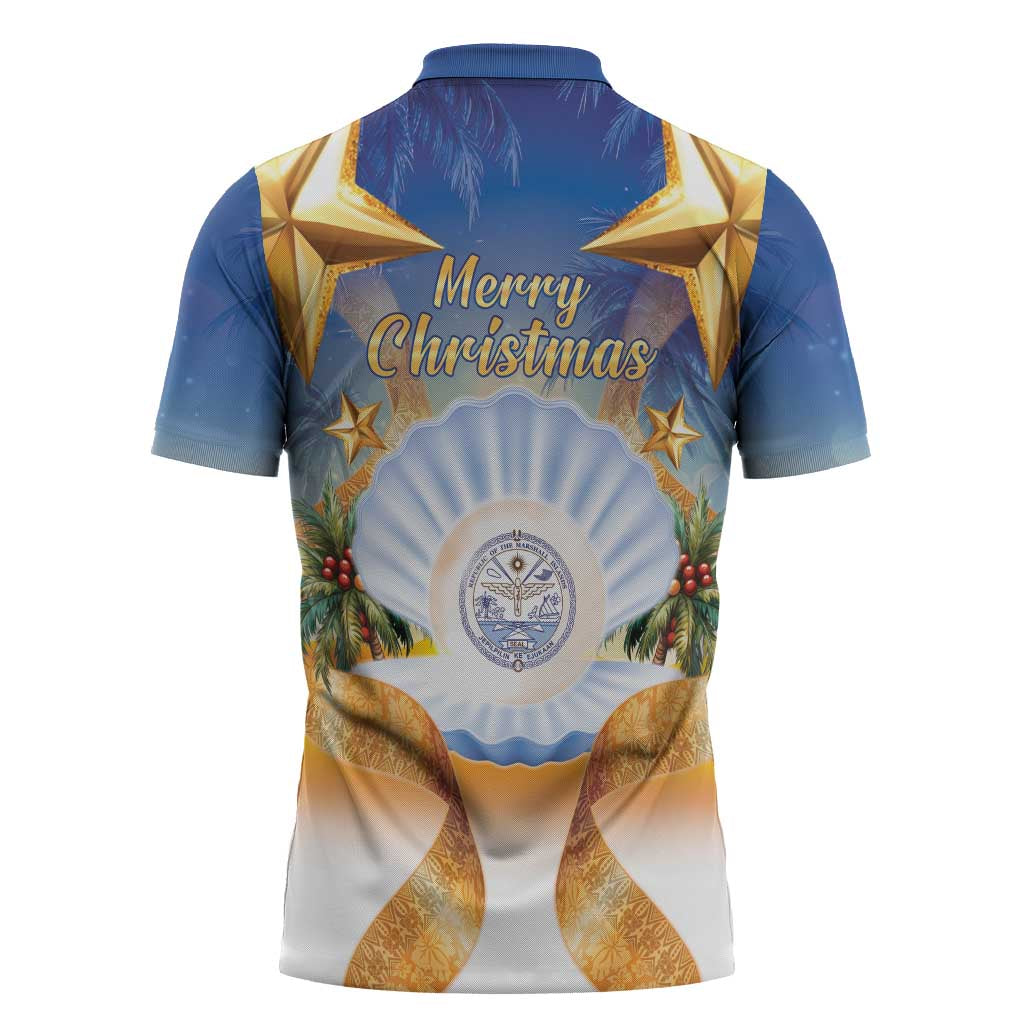 Marshall Islands Christmas Zipper Polo Shirt Seashell Santa Beach Vibes - Polynesian Pride