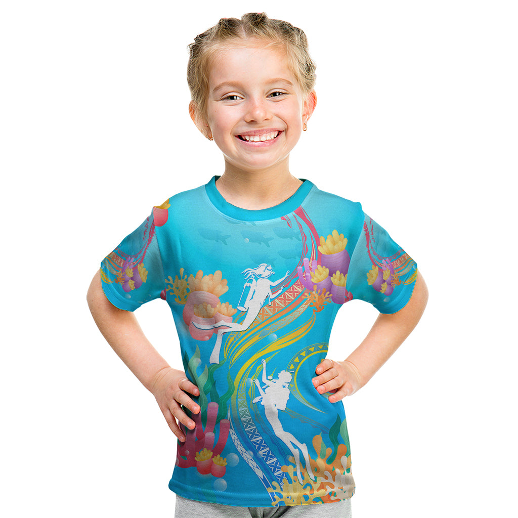 Under The Sea Scuba Diving Kid T Shirt Polynesian Pattern LT05 Blue - Polynesian Pride