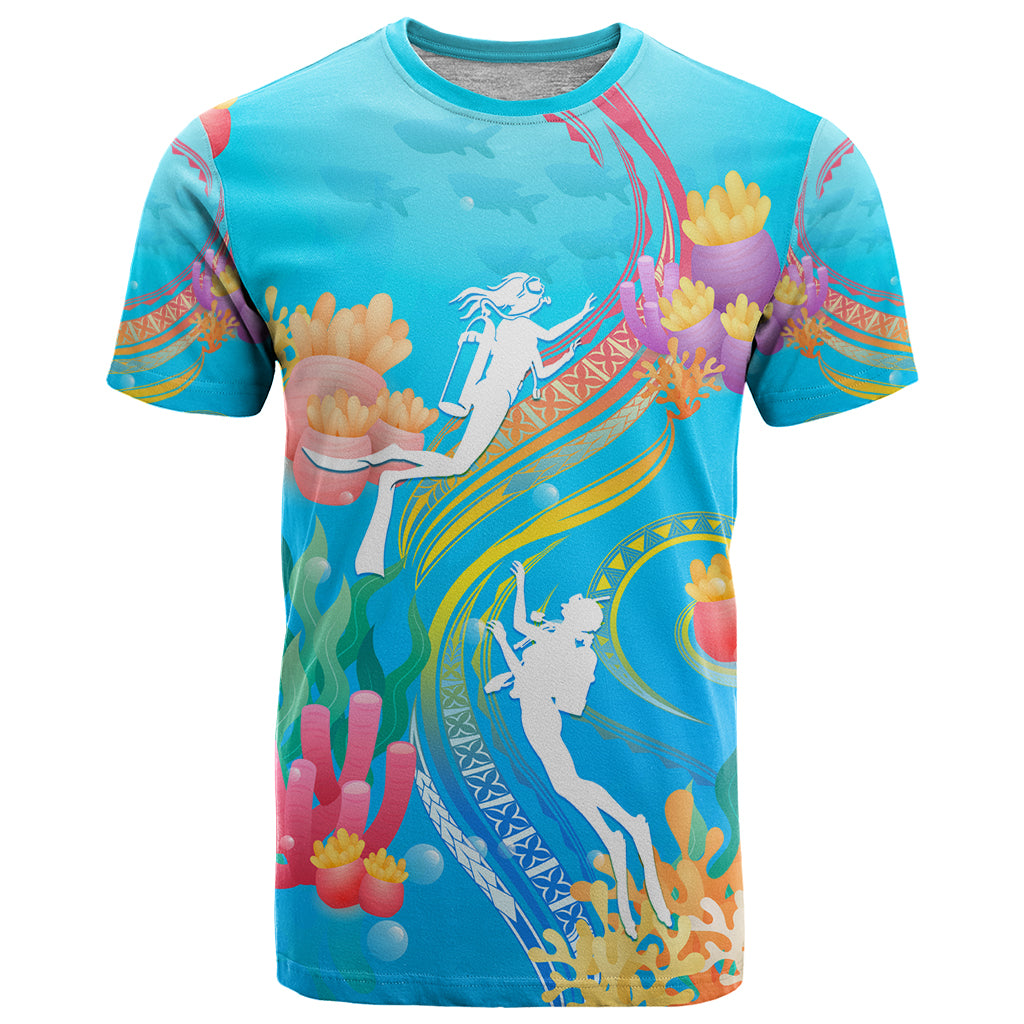 Under The Sea Scuba Diving T Shirt Polynesian Pattern LT05 Blue - Polynesian Pride
