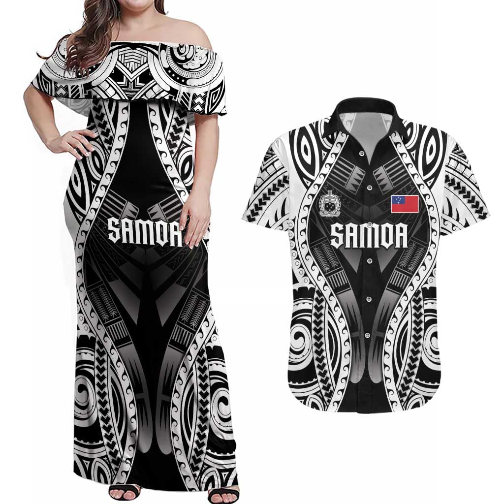 Personalised Remember Samoa Black Saturday Couples Matching Off Shoulder Maxi Dress and Hawaiian Shirt Samoa Mo Samoa - Polynesian Pride