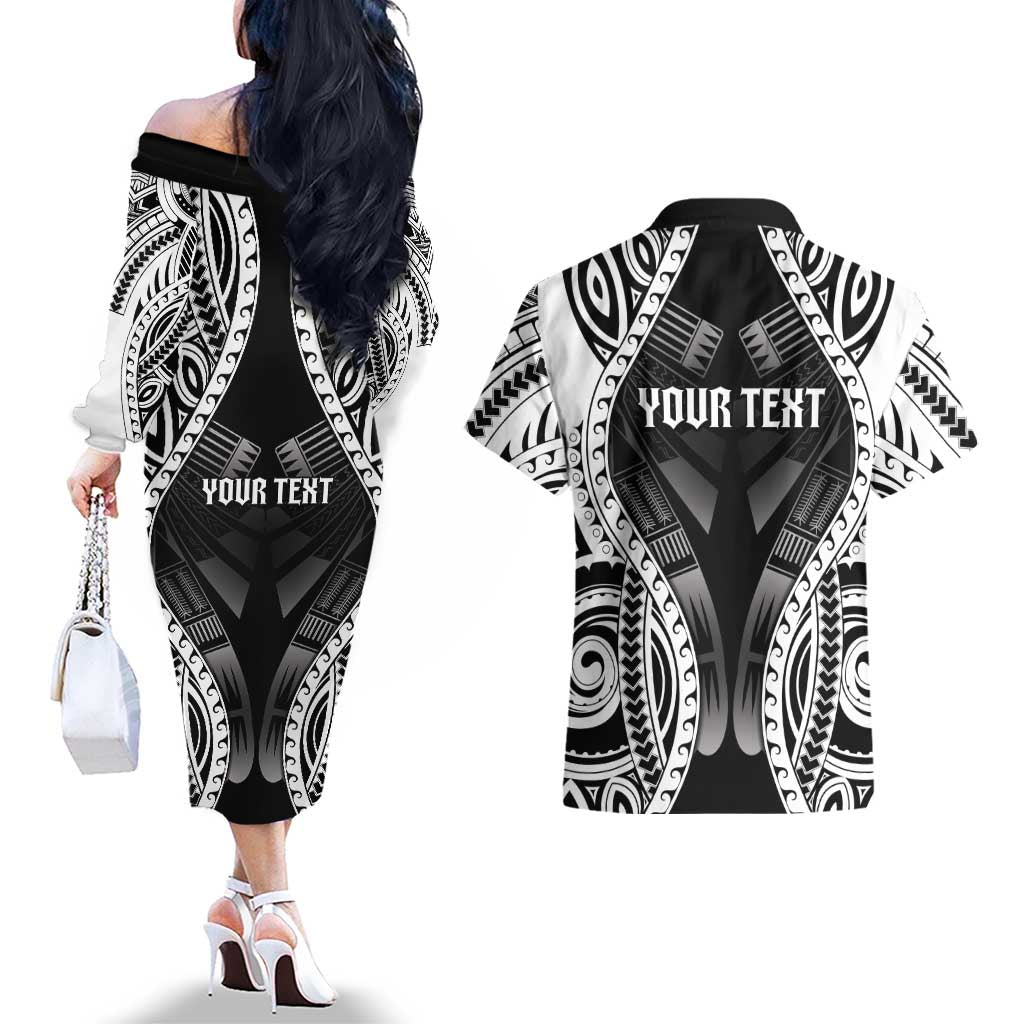 Personalised Remember Samoa Black Saturday Couples Matching Off The Shoulder Long Sleeve Dress and Hawaiian Shirt Samoa Mo Samoa - Polynesian Pride