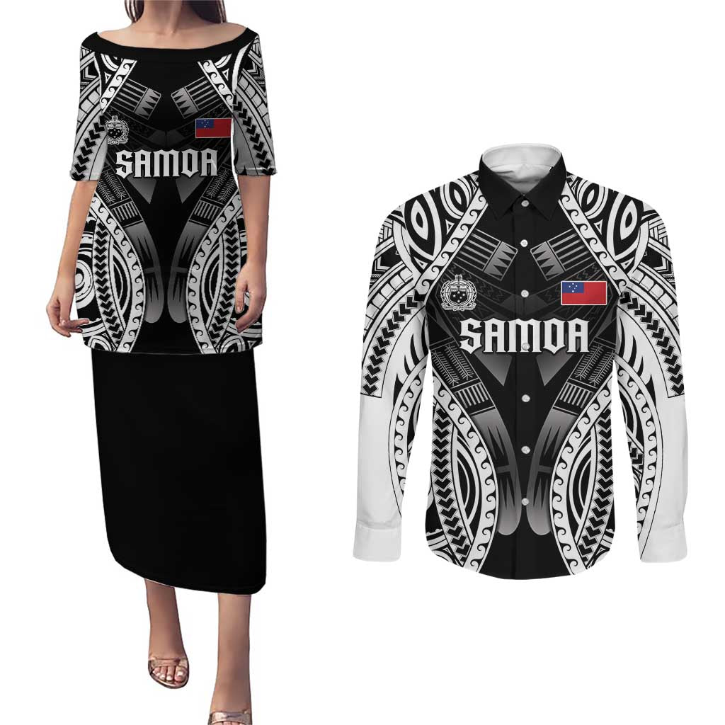 Personalised Remember Samoa Black Saturday Couples Matching Puletasi and Long Sleeve Button Shirt Samoa Mo Samoa - Polynesian Pride
