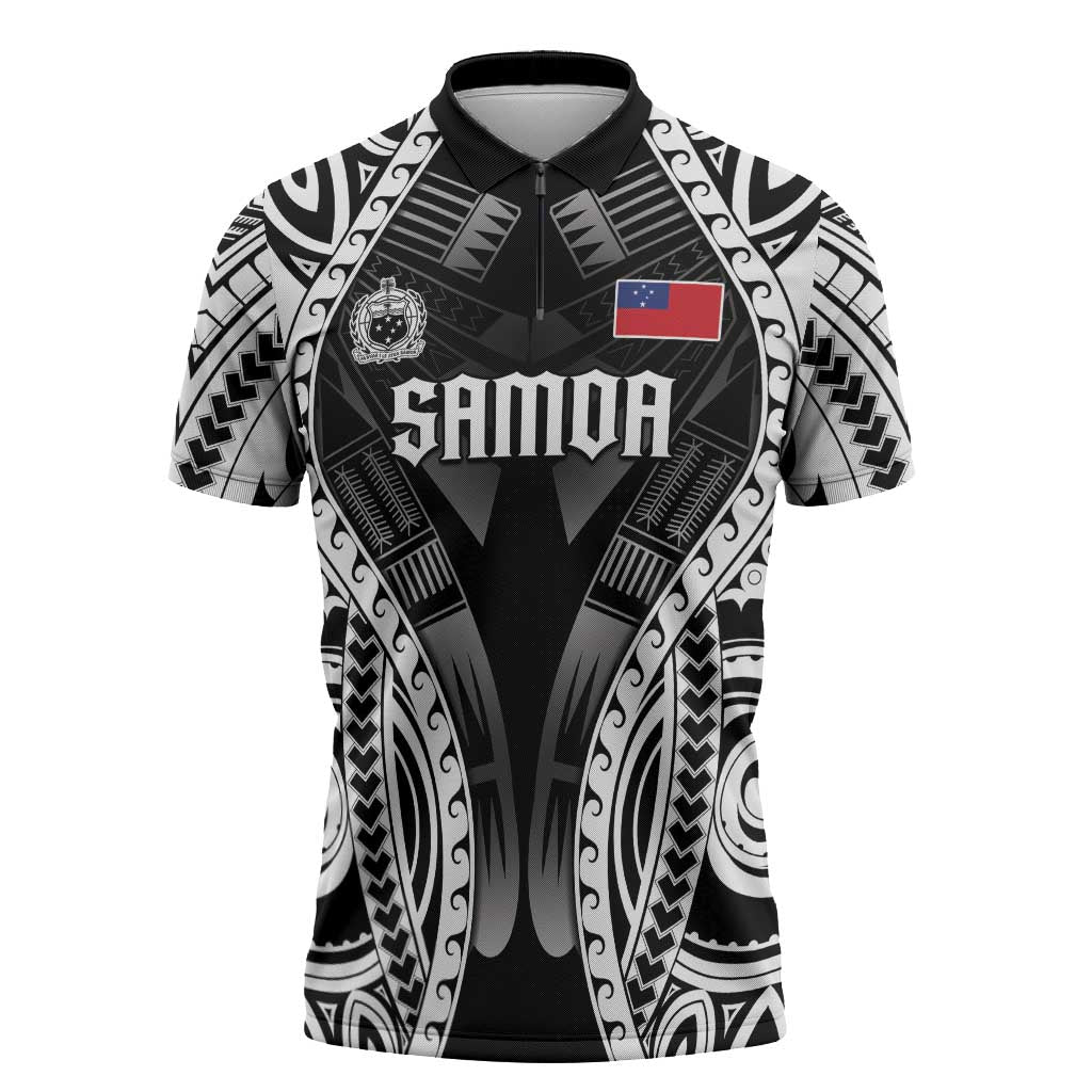 Personalised Remember Samoa Black Saturday Zipper Polo Shirt Samoa Mo Samoa - Polynesian Pride