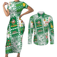 Norfolk Island Christmas Couples Matching Short Sleeve Bodycon Dress and Long Sleeve Button Shirt Festive Beach Vibes - Polynesian Pride