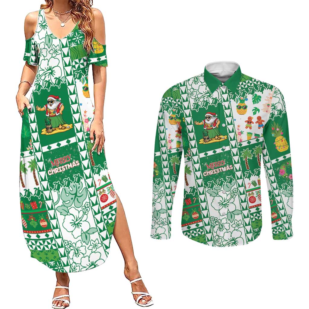 Norfolk Island Christmas Couples Matching Summer Maxi Dress and Long Sleeve Button Shirt Festive Beach Vibes - Polynesian Pride
